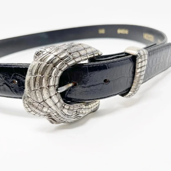 Vintage Vicenza 404 Leather Croc Belt Silver Hardwear Embossed Adjustable Sz 32 - Picture 2 of 7